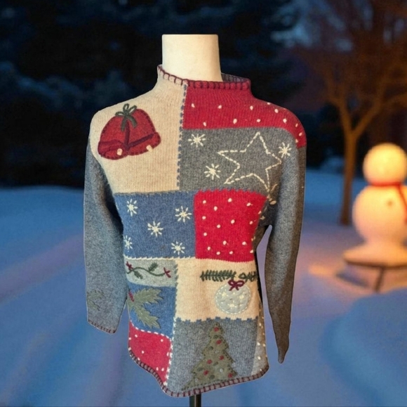 Talbots vtg holiday embroidered wool pullover sweater. Sz S - Picture 1 of 12